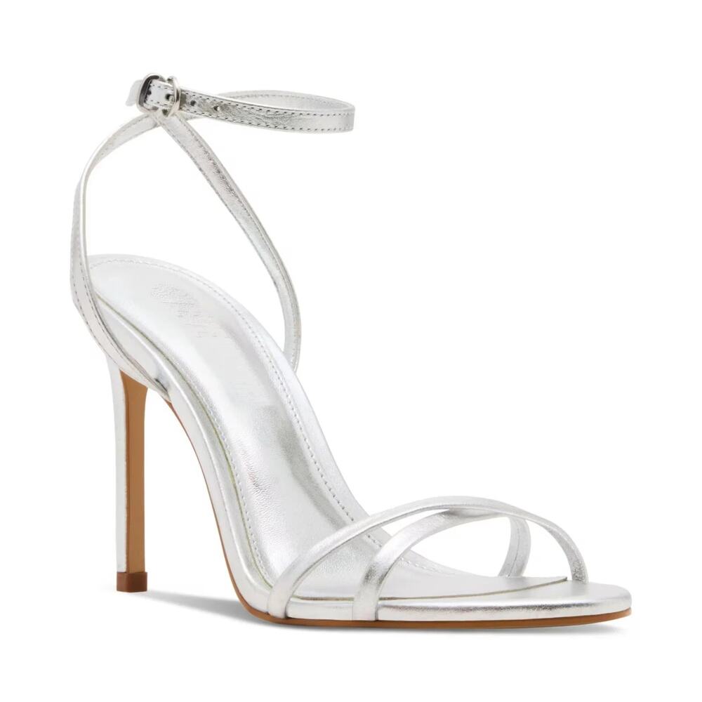 STEVE MADDEN Silver Leather Jypsey Sexy Strappy 7.5 Stiletto Evening Heels